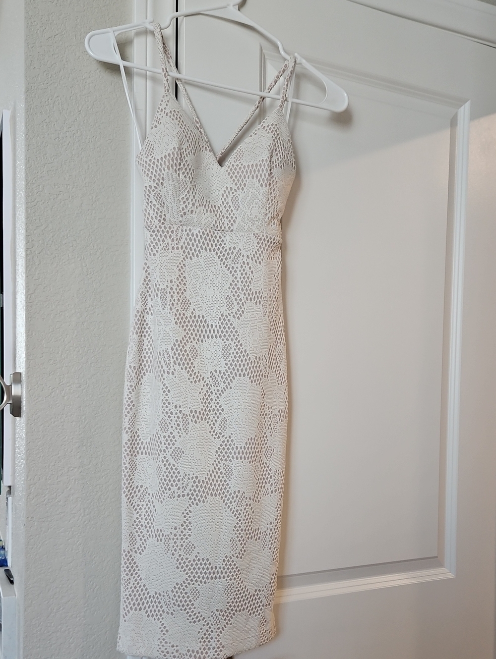 Guess Spaghetti Strap Lace Midi Dress in Cream